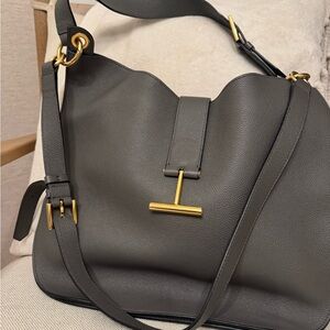 Tom Ford Tara Crossbody and Hobo Gray Leather Shoulder Bag
